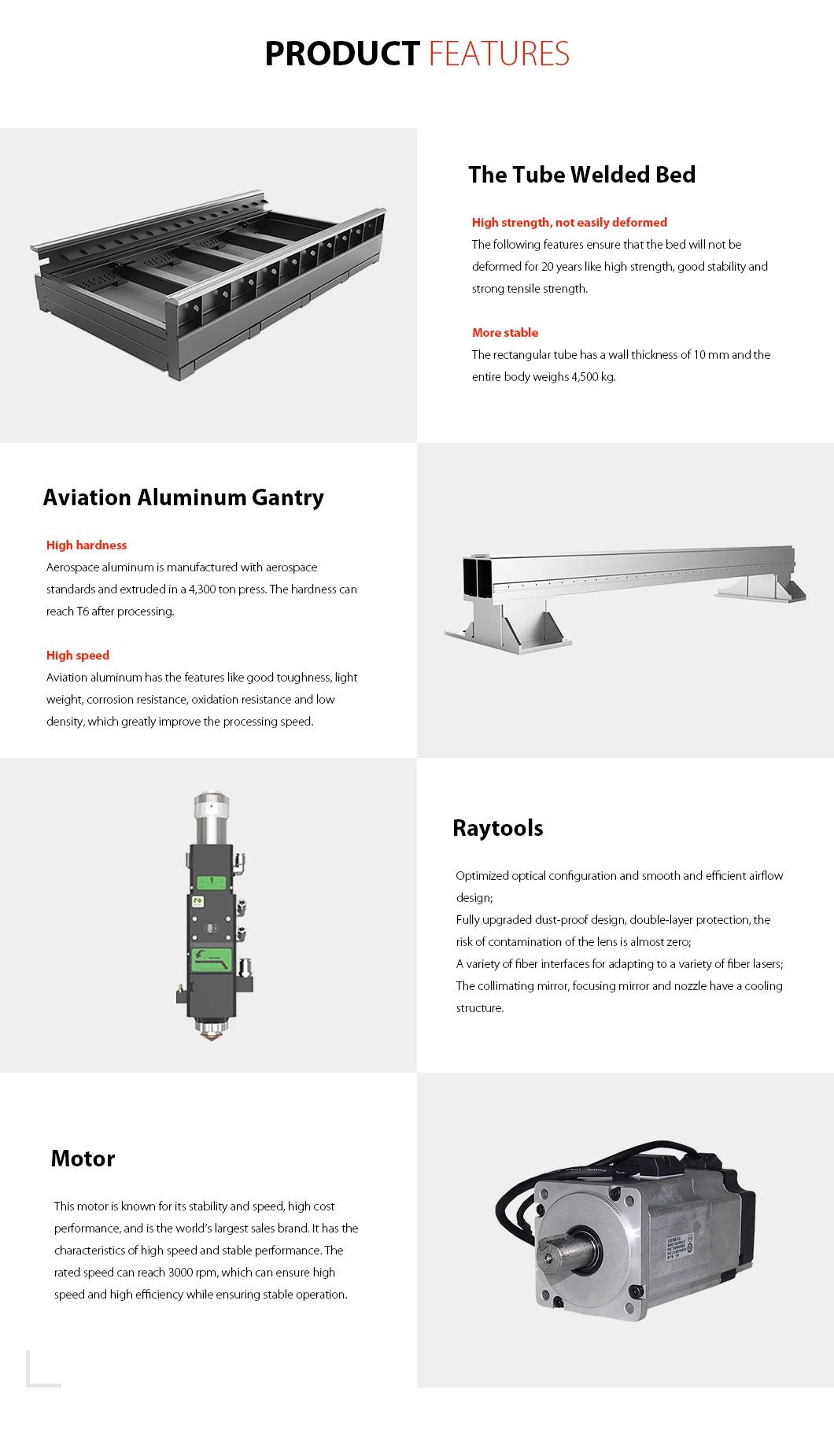 Tube and Plate CNC Metal Fiber Laser Cutting Machine for Stainless Steel, Iron, Aluminum with Powerful Servo Motor