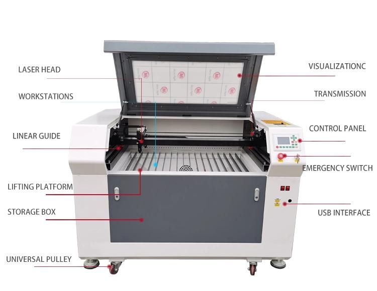 High Quality Wood Laser Cutting Machine 6090 9060 CO2 Laser Cutter Engraver 80W Lm6090h