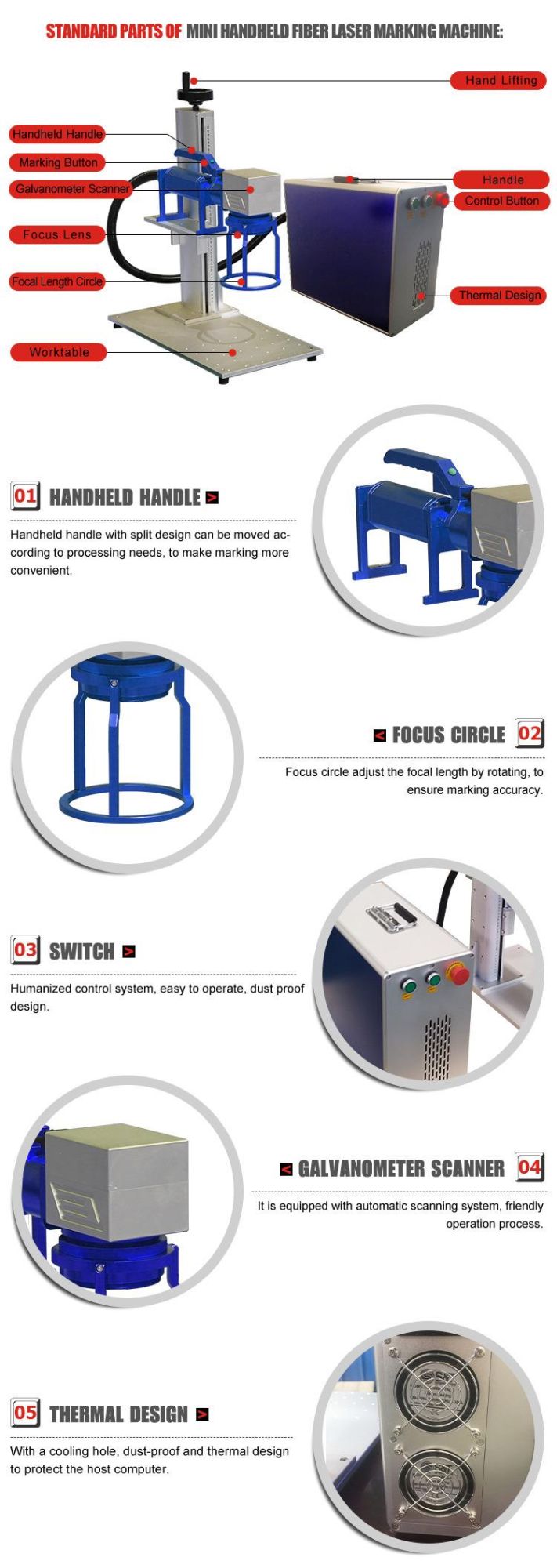 Handheld Fiber Laser Marking Machine Convenient Raycus 30W 20W 50W