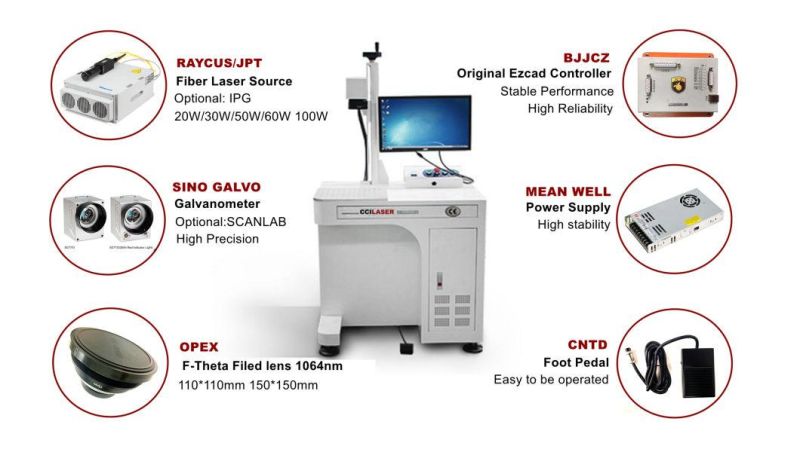 3 Years Warranty Jpt Raycus Ipg 20W 30W 50W Color Mini Portable Fiber Laser Marking Machine for Jewelry, Metal, Bearingwatche, Ring