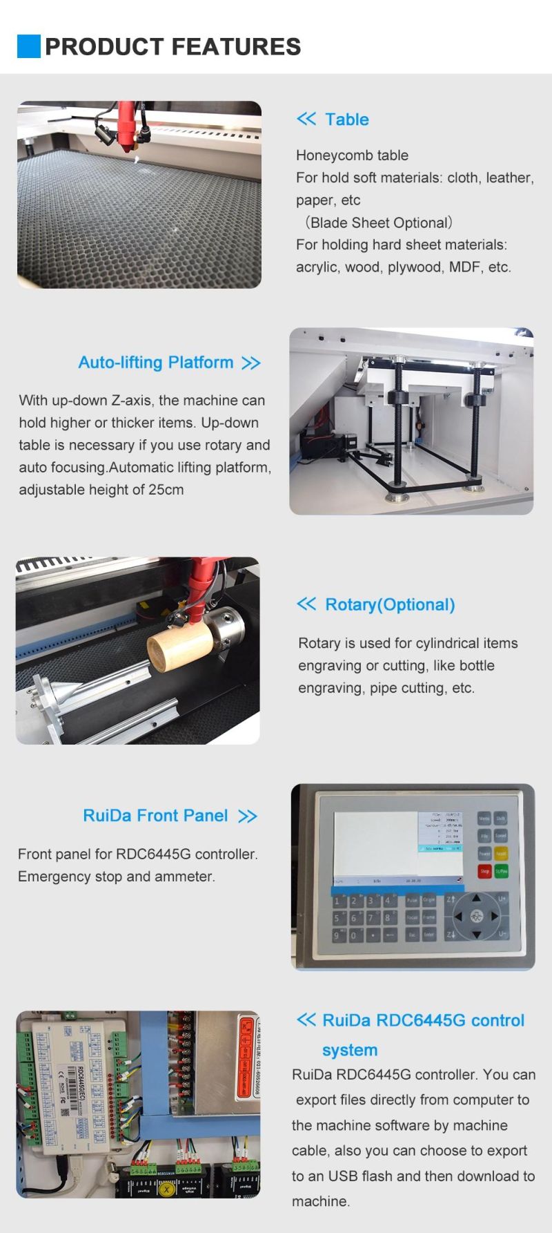 Acrylic Laser 400mm*600mm Nonmetal Couper Graver Plate-Forme Elevatrice