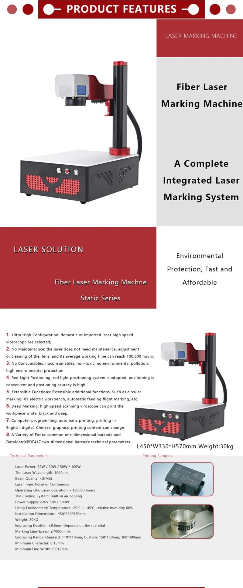 20W 30W 50W 100 Watts Fiber Laser Marking Machine Print Steel Plate Ipg Raycus Max Jpt Mopa CNC Fiber Laser Engravers Engraving Machines for Metal