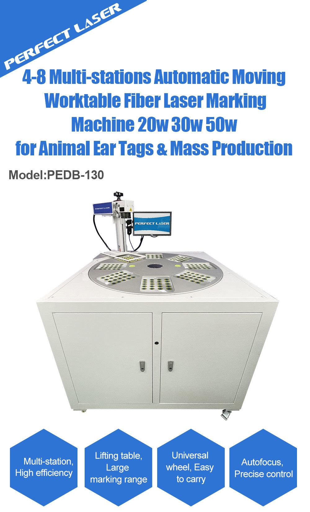 4-8 Multi-Stations Automatic Moving Worktable Fiber Laser Marking Machine 20W 30W 50W for Animal Ear Tags & Mass Production