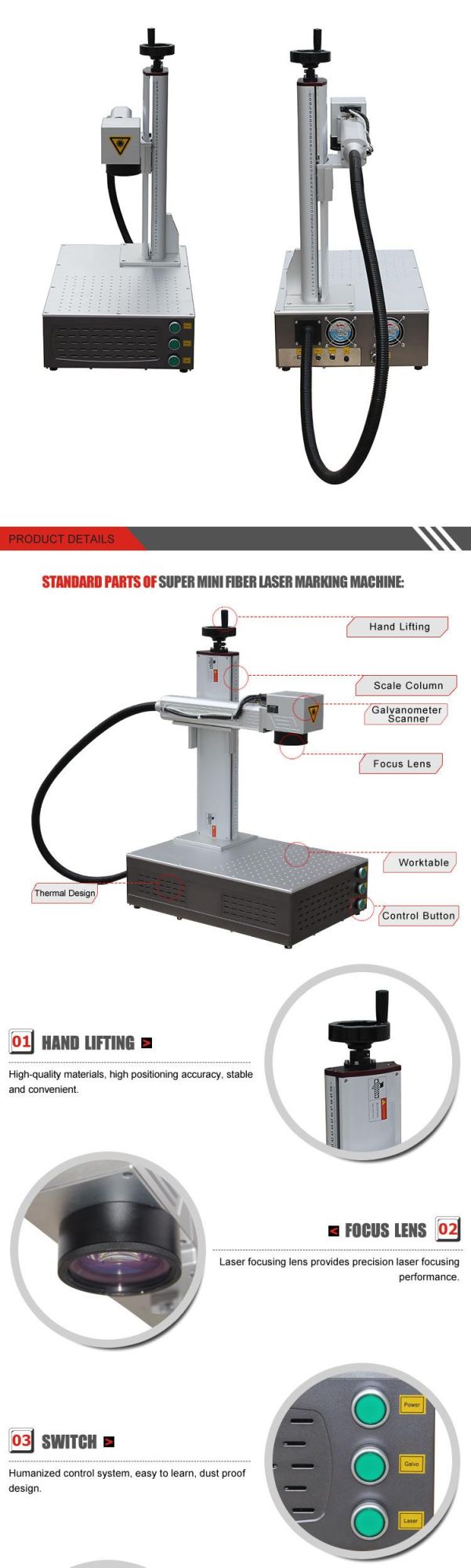 20W 30W Mini Metal Plastic Fiber Laser Printing Marking Machines
