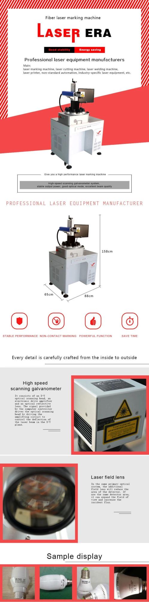 20 Watts Laser Marking Machine for Marking LED Bulbs by Ylp Type
