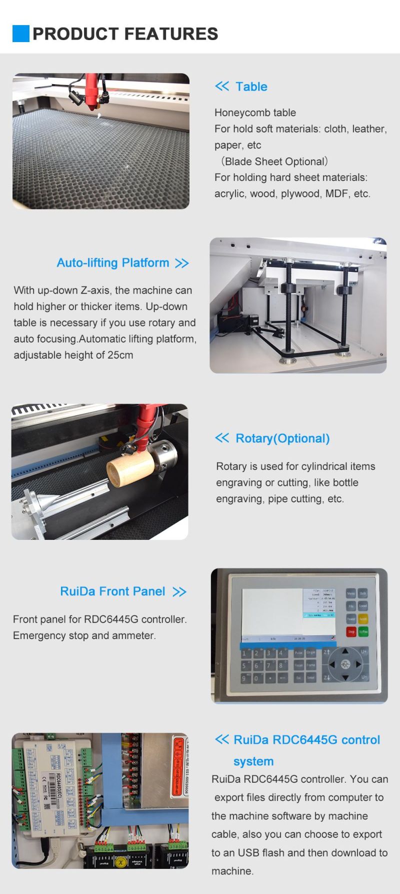 Laser 400mm*600mm Couper Graver Cuir Acrylique Verre Plate-Forme Elevatrice