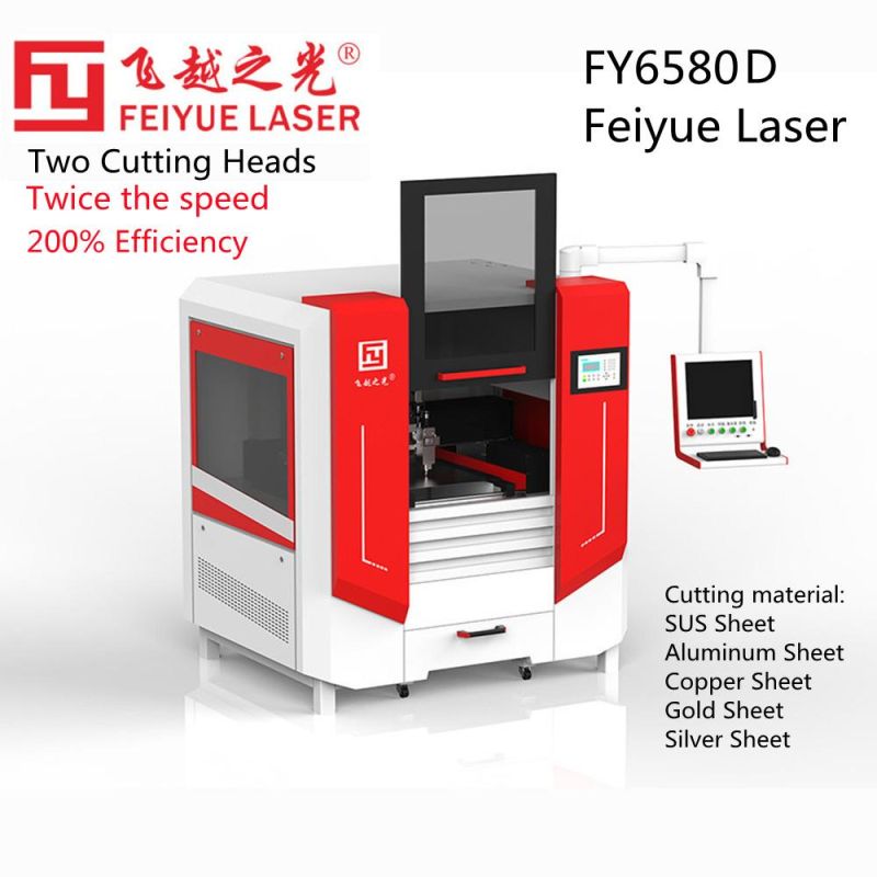 Fy6580d CNC Laser Cutting Machine Sheet Metal Feiyue Laser 2kw Fiber Laser Price Double Cutting Heads Precision Jewelry Steel Laser Cutting Machine for Sale