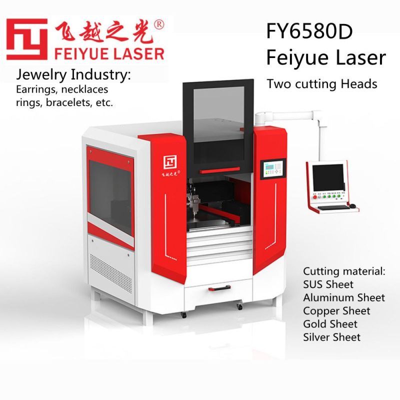 Fy6580d Laser Cutter for Jewelry Feiyue Laser Machines Best Double Cutting Heads CNC High Precision Steel Copper Aluminum Ss Sheet Fiber Laser Cutting Machine
