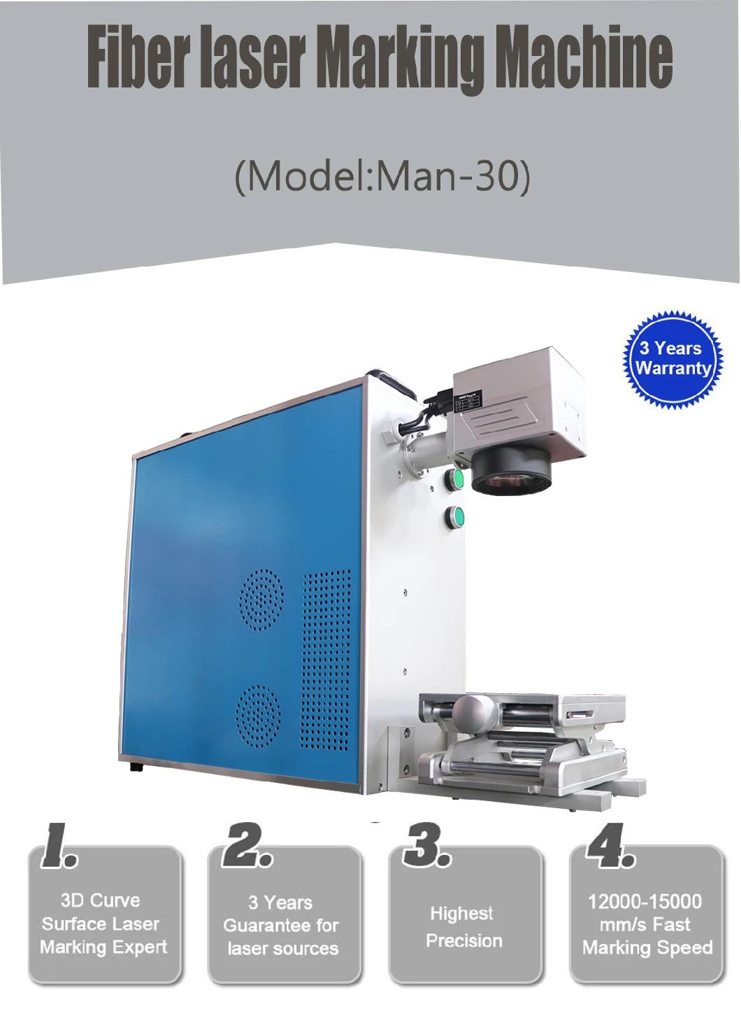 Fiber Laser Type 20W/ 30W/ 50W/ 100W Metal Laser Marking Machine with Rotary