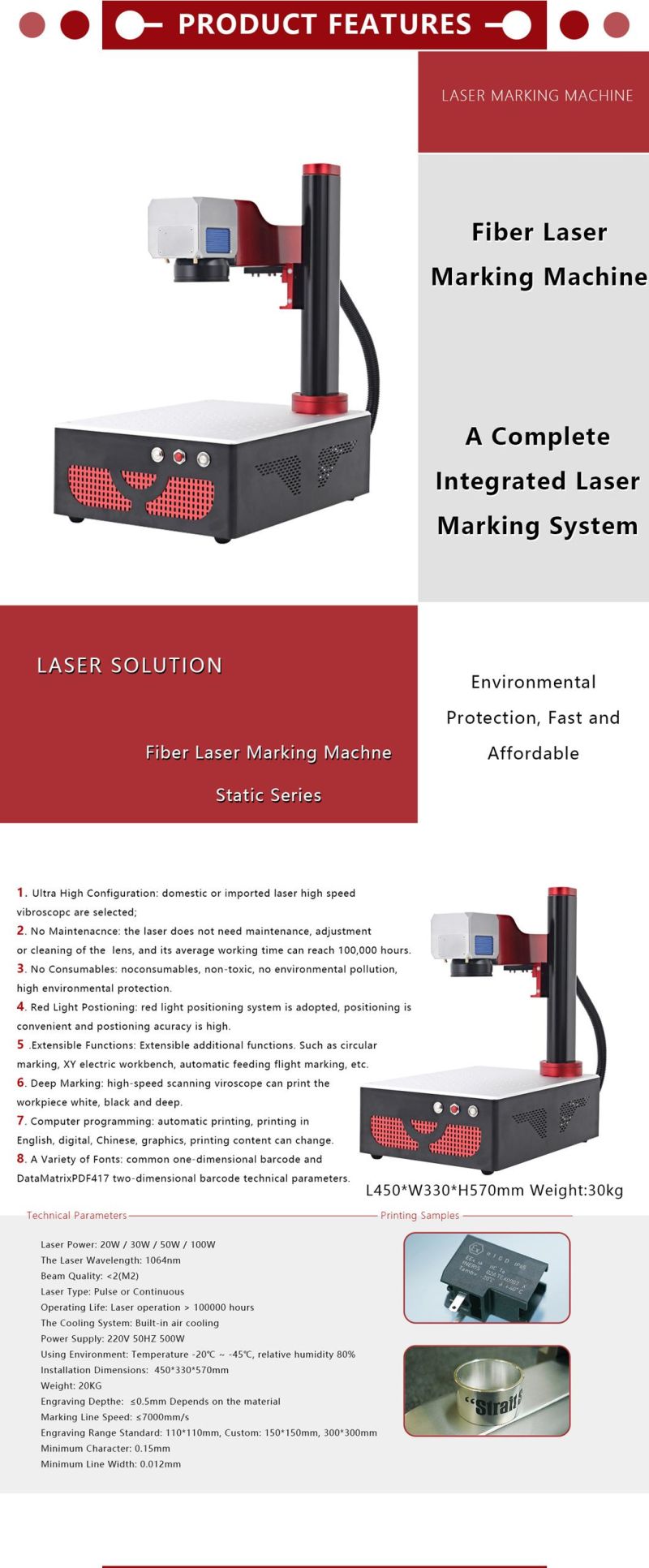 50W High Efficiency Desktop Fiber Laser Marking Machine for Metal Packages Engraving