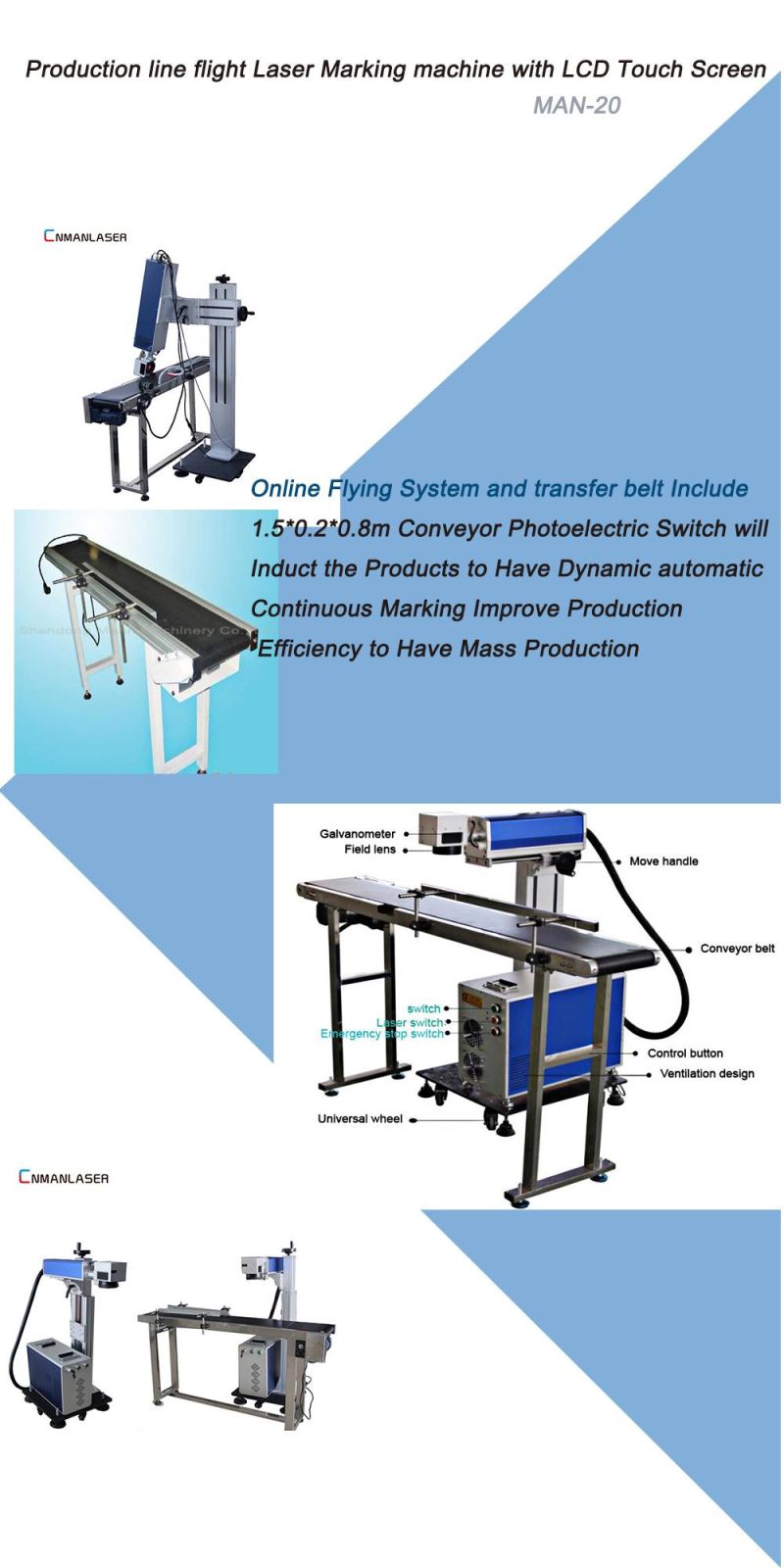 Production Line Flight Laser Marking Machine with LCD Touch Screen