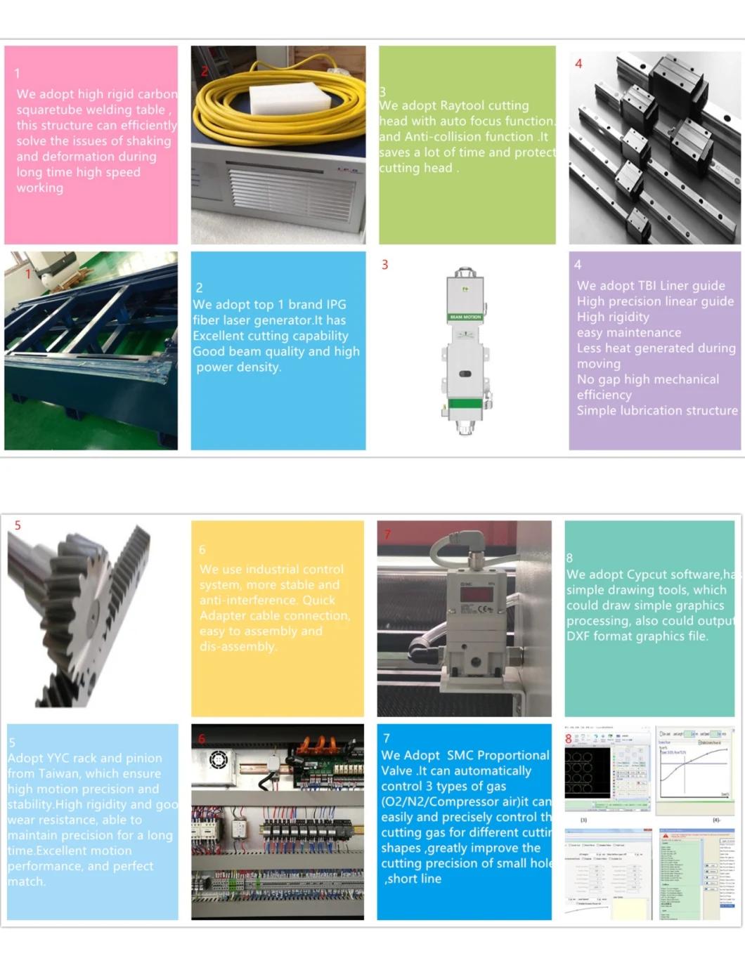 Industry Sheet Metal CNC Fiber Laser Cutting Machine for Stainless Steel, Mild Steel and Aluminium Cutting