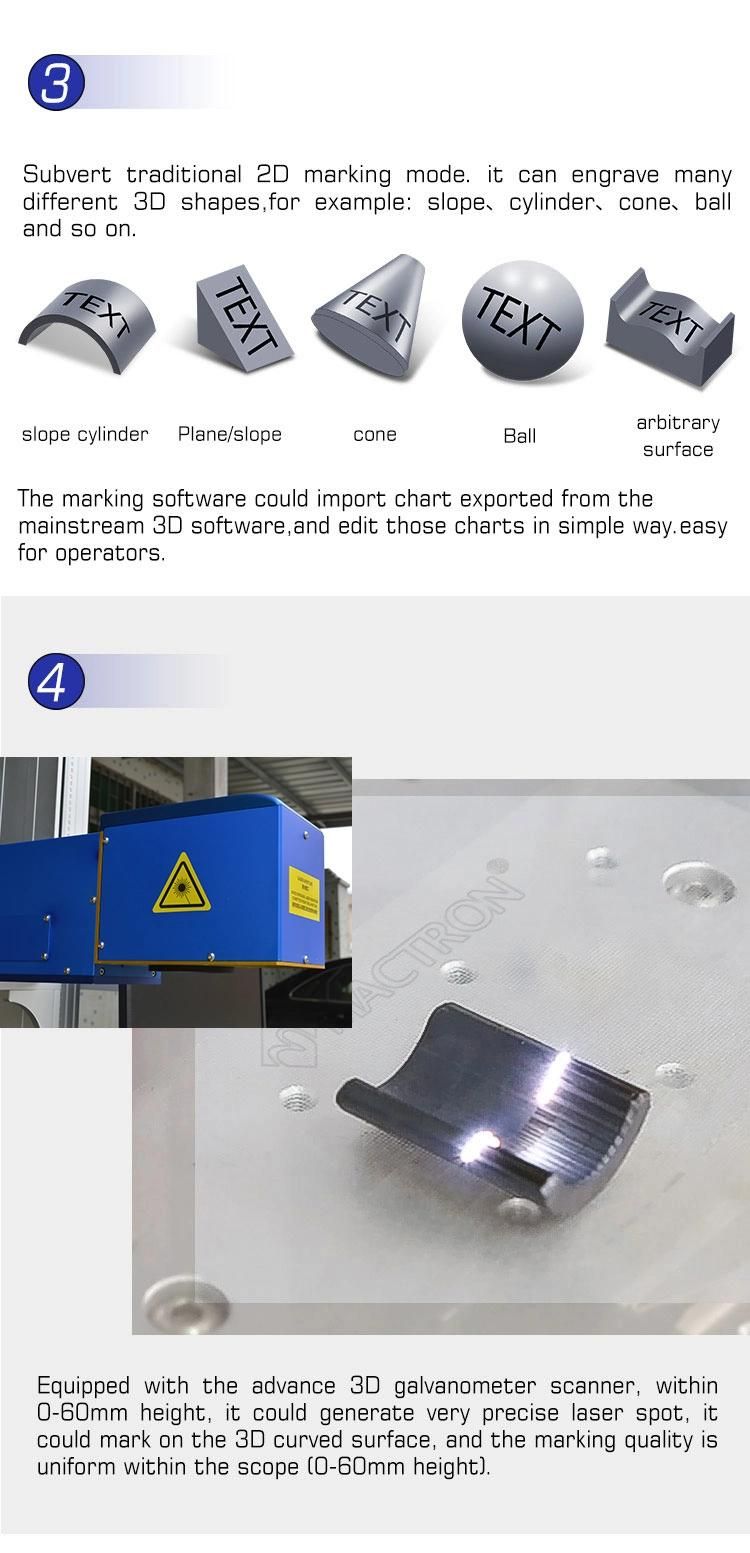 3D Dynamic Mopa Color Fiber Laser Marking 20W 30W 50W 60W Printing Machine for Metal