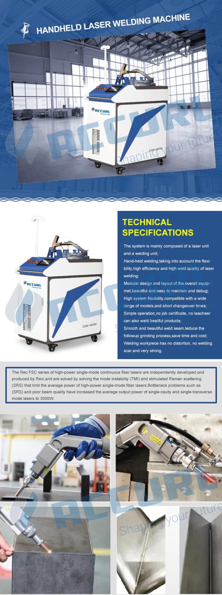 Accurl Automatic 500W Laser Welding and Cutting Machine for Stainless Steel