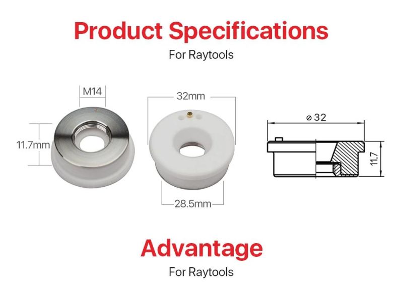 Laser Ceramic Part for Precitec Procutter & Lightcutter Dia. 28mm P0571-1051-0001 for Precitec and Raytools Fiber Head