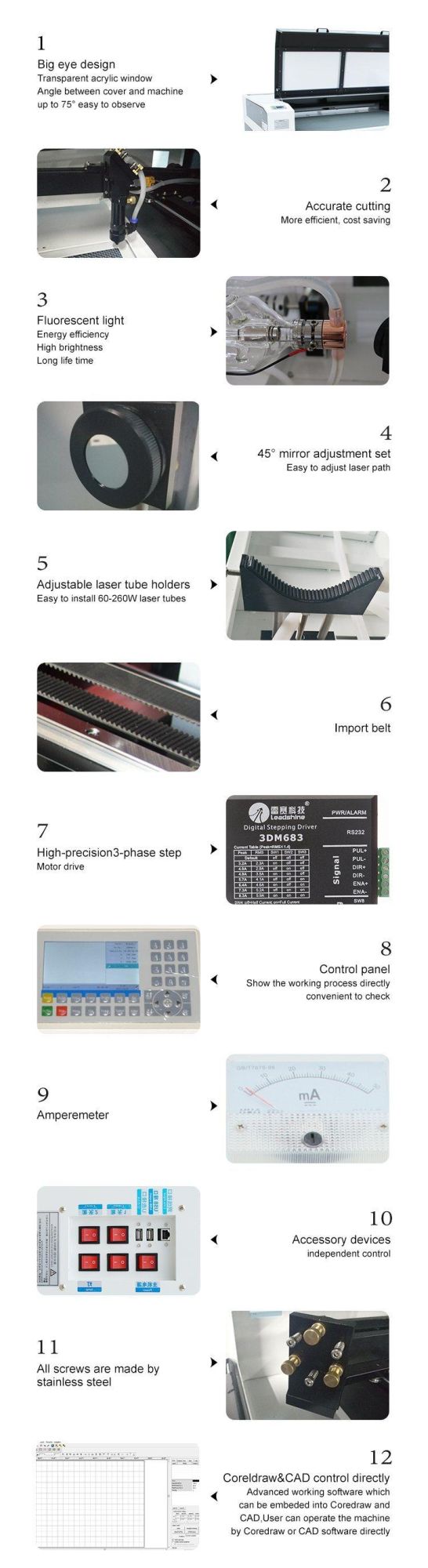 Lihua 60w 80w 100w 130w 150w 180w 200w 260w 300w Foam Plastic Textile Paper Mdf Leather Acrylic Wood Fabric Cnc Co2 Laser Cutter