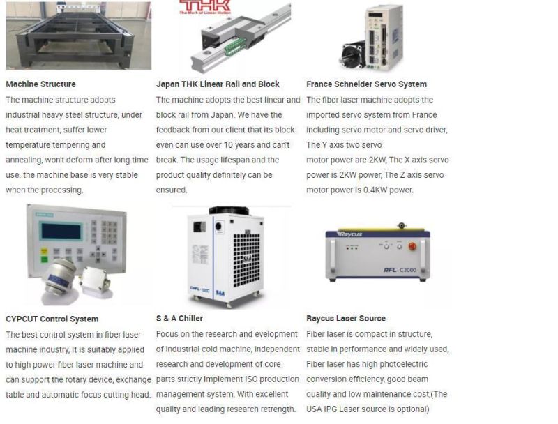 Manufacture 1000 2000 3000 Watt Fiber Laser Metal Cutting Machine