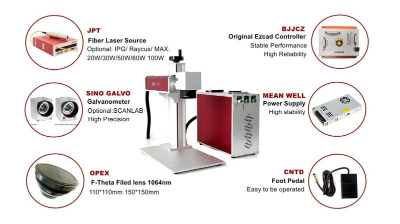 FM-20A Auto Focus Fiber Laser Marking Machine for Metal Engraving Jewelry Cutting Plastic PVC Plastic Metal Yeti Cup Mopa Color Logo Printing Date Coding