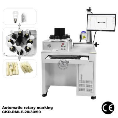 Automatically Rotary Marking Laser Logo Printing Machine for LED Bulb Cylinder Qr Code Cap Engraving