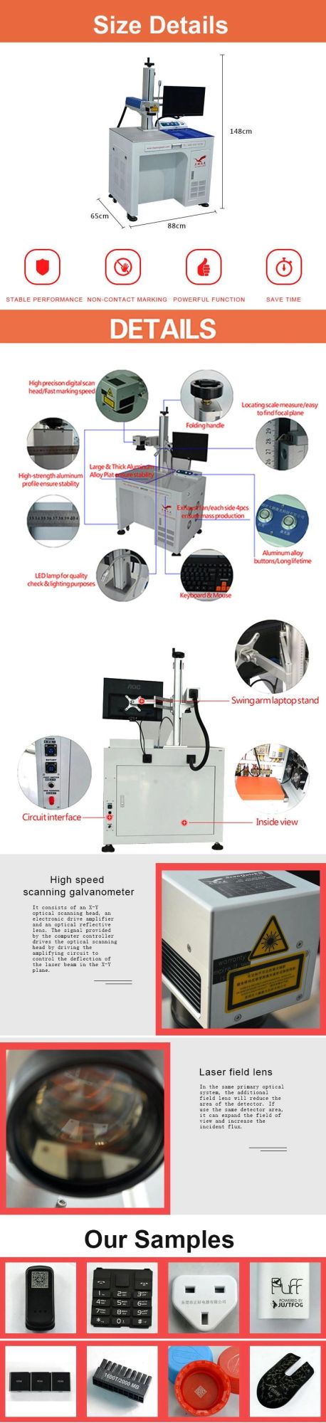 Dapeng 20W Mopa Color Fiber Laser Marking Machine for Sale