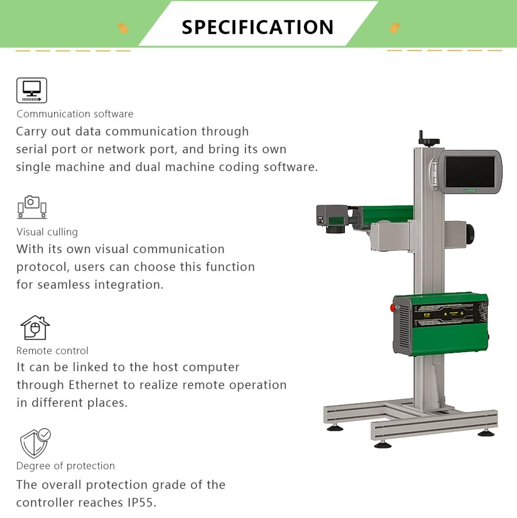 50W Fiber Laser Marking Production Line Flying Type Date Qr Code Laser Marking for Metal Package Industry