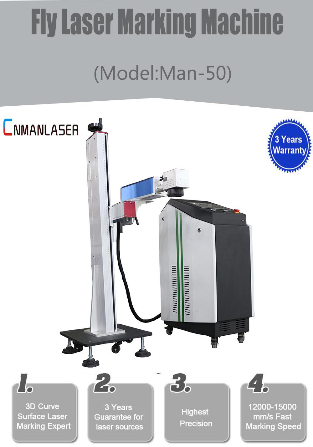 30W 50W Flying / Fly Fiber CO2 Laser Marking/Marker/Engraving/Engraver /Printing/Printer Machine for Metal/No-Metal/Aluminum/Stainless/Copper/Brass/Plastic