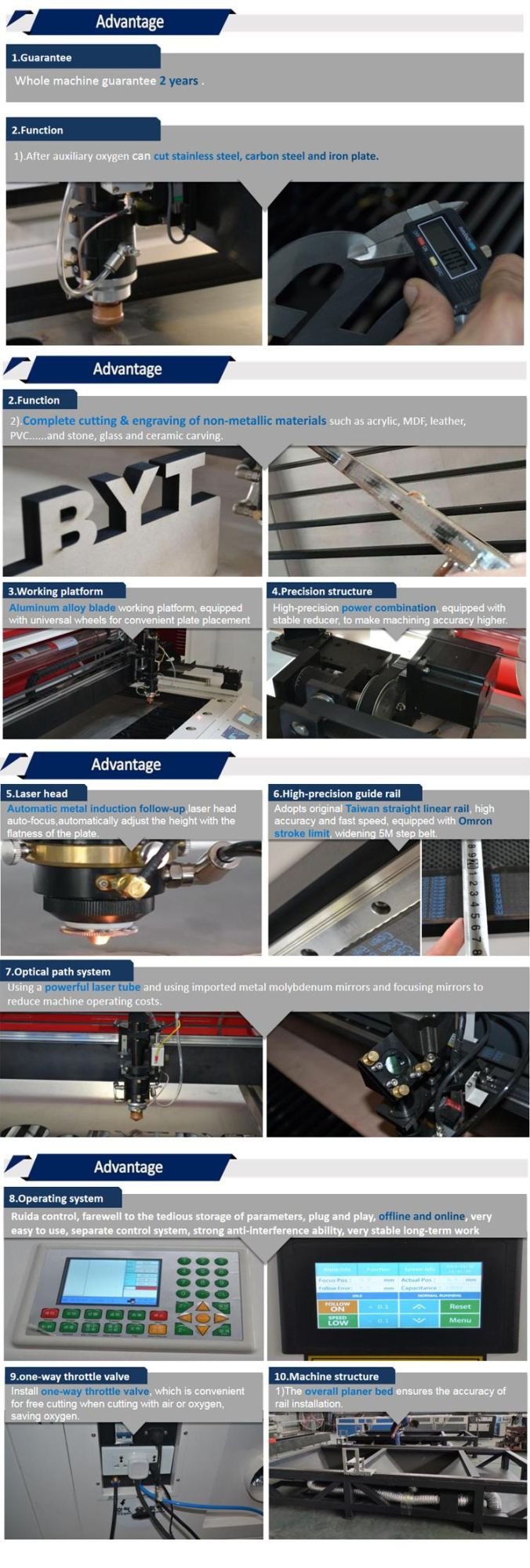 Byt CNC Stainless Steel Laser Cutting Machine 1325 Mix 300W CO2 Laser Cutter