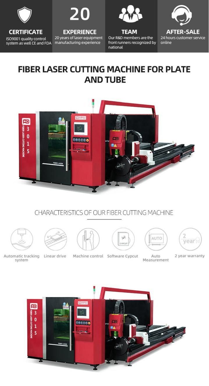 High Quality Pipe and Plates Metal Sheet Tube CNC Fiber Laser Cutting Machine with Double Exchange Platform/ Fully Cover Tube and Sheet Laser Cutting Machine