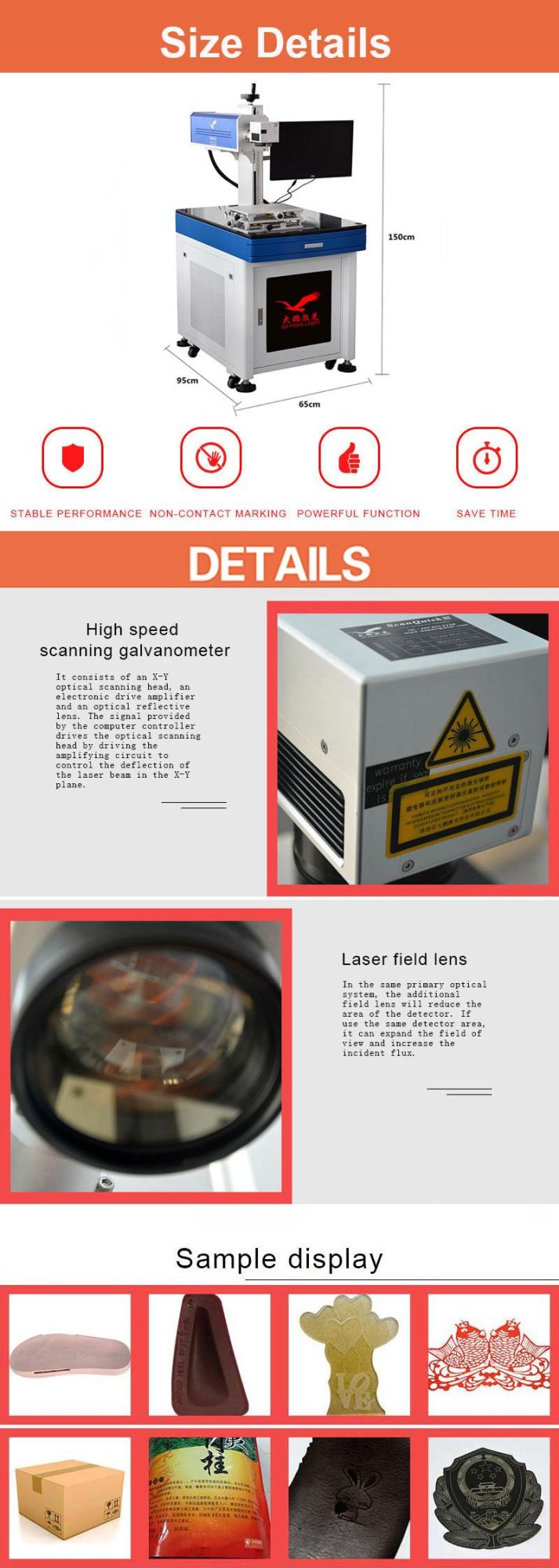 Dapeng 30W 50W CO2 Laser Engraving Machine with Two-Dimensional Table