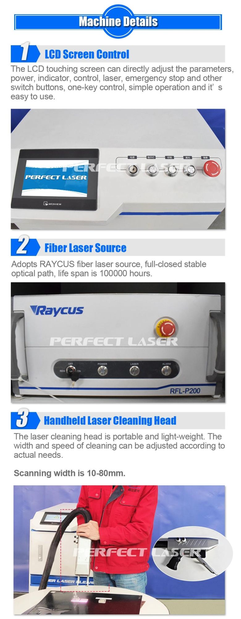 Handheld 100W 200W Industrial Laser Metal Cleaning Derusting Machine