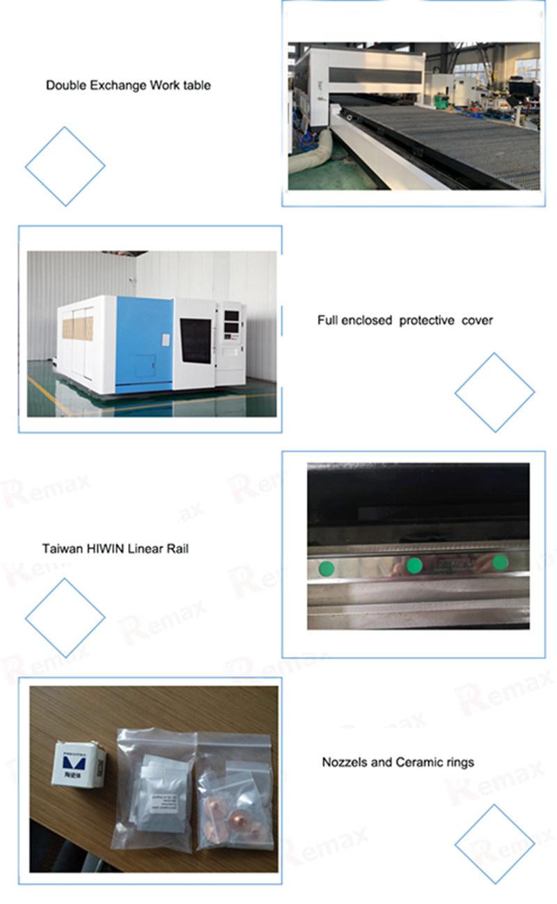 Full Cover CNC Aluminum Fiber Laser Cutting Machine with Exchange Table 6kw Remax 3015