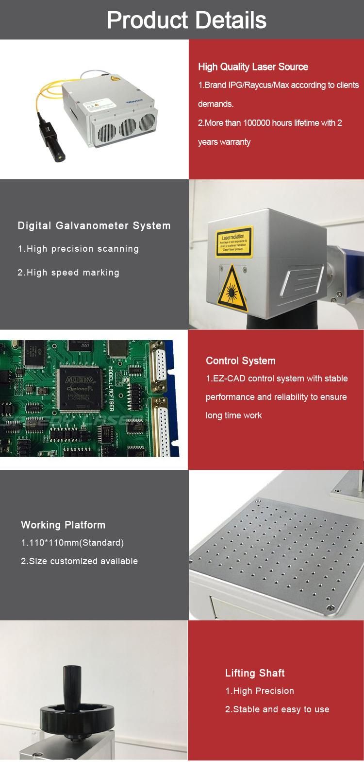 Portable Fiber Laser Marking Machine with Xyz Table, 4th Axis Rotary Device for Round Parts Marking