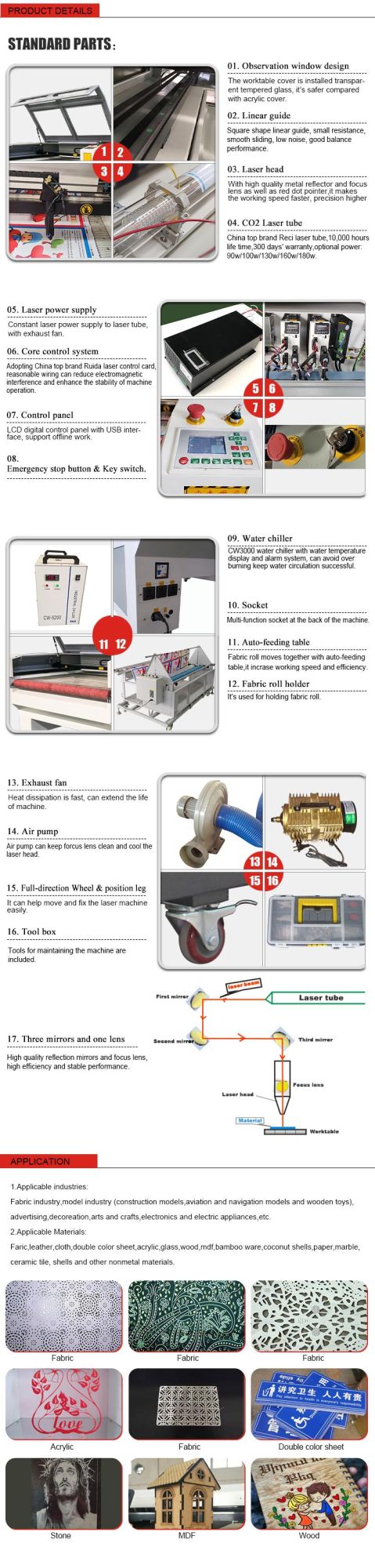 Feeding Automaticly CO2 Laser Cutter for Cloth Roller 100W