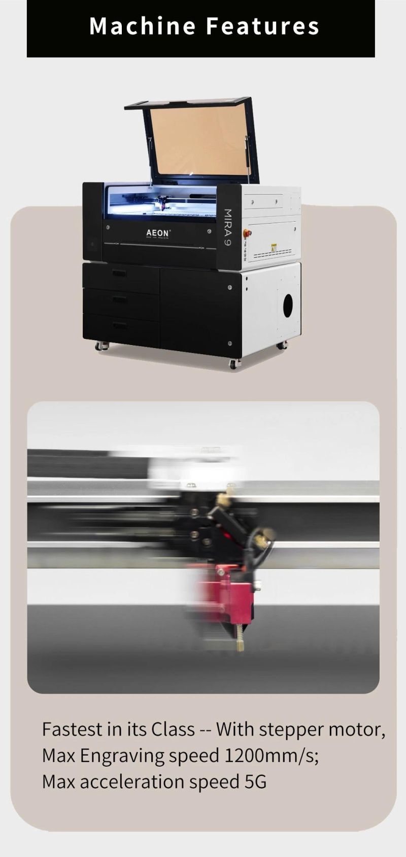 Glass Tube 60W/80W/100W/RF30W/RF50W Aeon 9060 CO2 Laser Cutter for Advertising/Leather/Printing and Packaging/Craft/Wood Industry (All-In-One System)