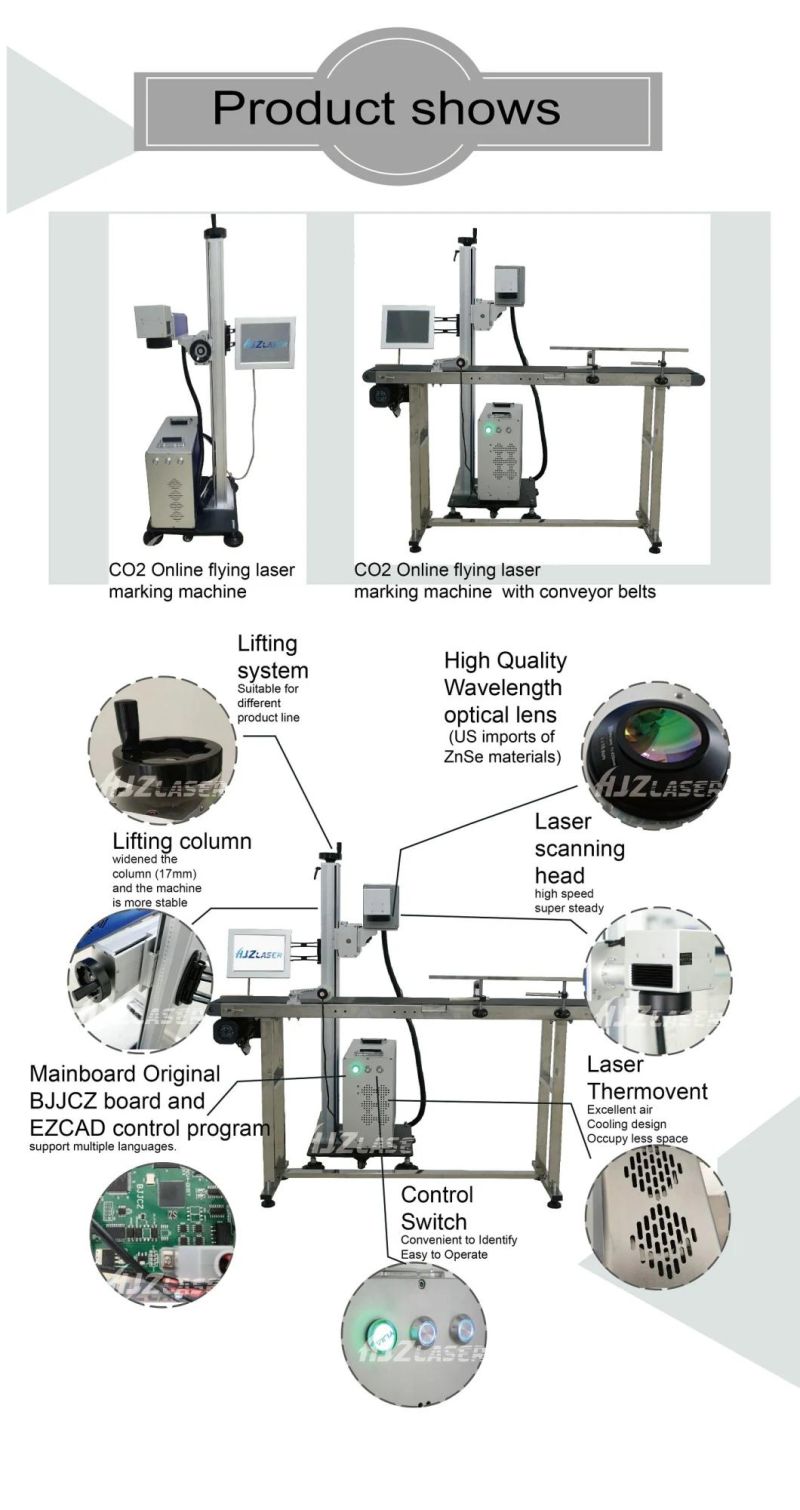 Portable 30W 50W CO2 Flying Laser Marking Machine with Ezcad for Wood Leather Paper