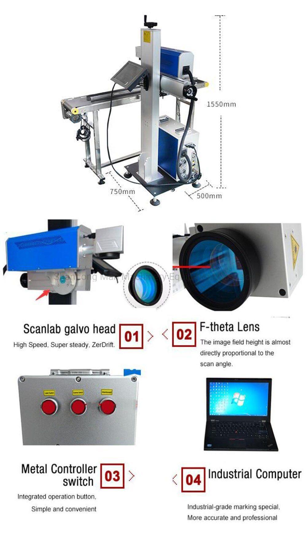 CO2 Fiber Fly/Flying Laser Marker/Marking Machine for Bamboo/ Leather/Stainless Steel/MDF/ Wood/Glass