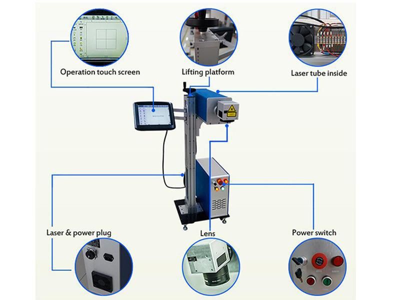 Online Fly Fiber Laser Marking Machine for Metal with LCD Touch Screen