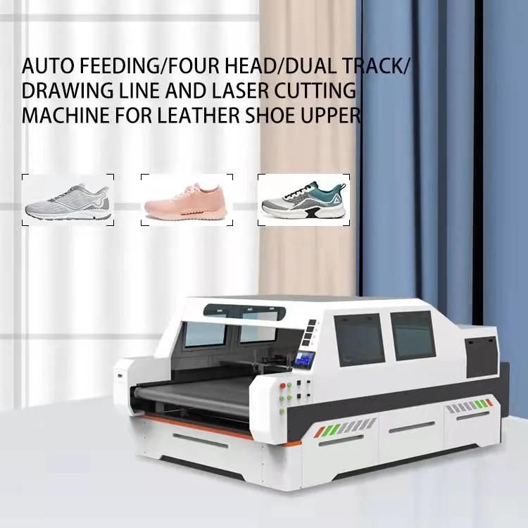 Auto Feeding/Four Head/Dual Track/Drawing Line and Laser Cutting Machine for Leather Textile Shoe Upper