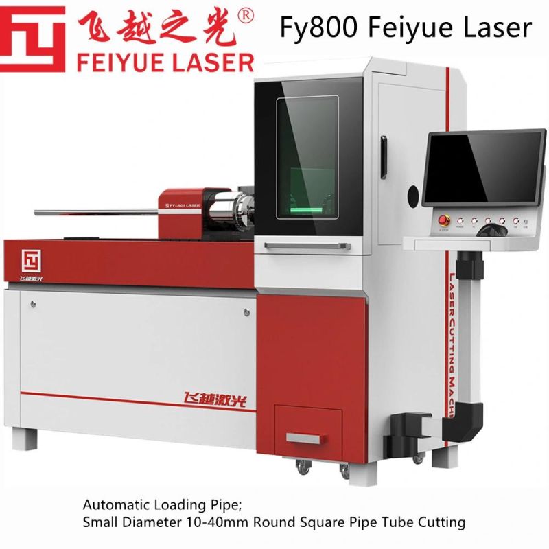 Fy800 Feiyue Automatic Loading Pipe Laser Cutting Machine Stainless Steel Aluminum CNC Fiber Laser Small Diameter 10-40mm Round Square Pipe Tube Cutting