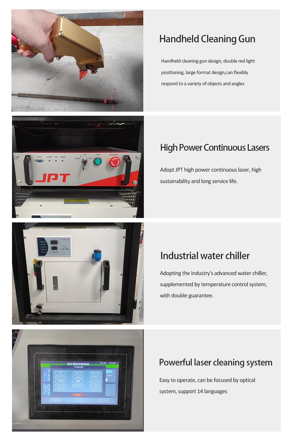 Large-Format Handheld Fiber Laser Cleaning Machine Raycus/Jpt Source Double Red Light Positioning for Oil Stain/Rust Removal/ Metal Rust Layer Removal