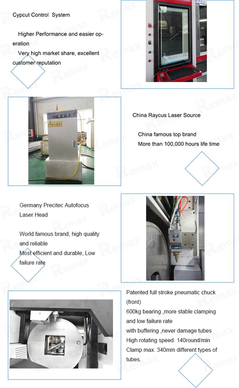 Raycus 1000W /1500W Metal Tube Cutting CNC Fiber Laser Cutting Machine Remax 2060 with CE