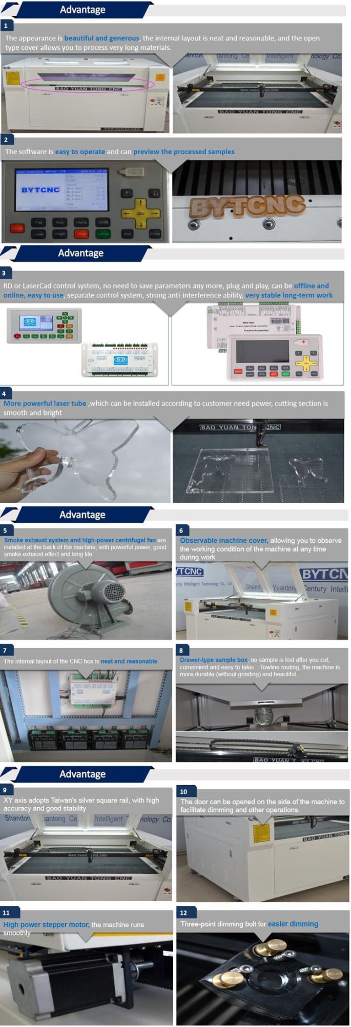Bytcnc Acrylic MDF Paper Bamboo CNC Laser Cutting Machine with 60W 80W 100W 130W 150W Laser Tube