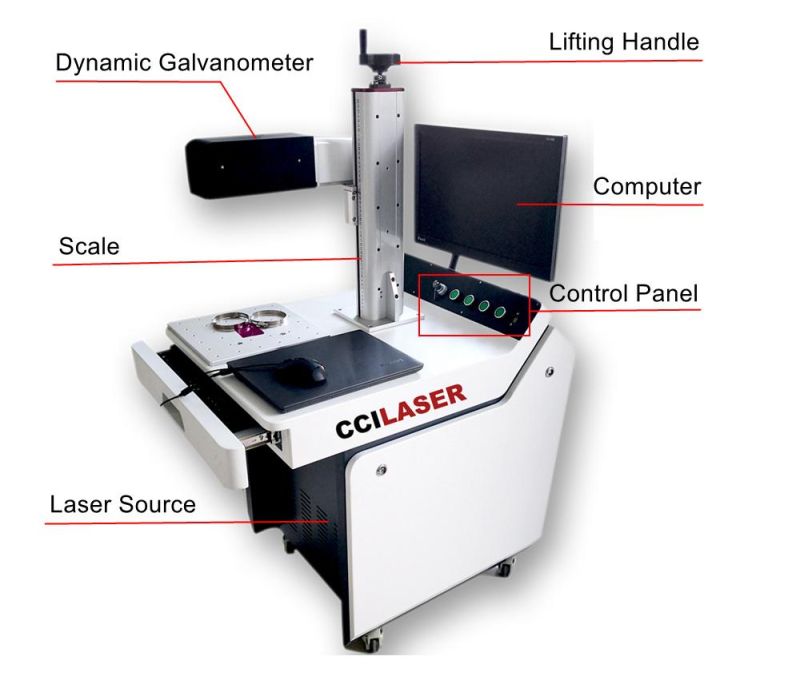 Mopa M7 Jpt Color Mask 100W 3D Dynamic Marker Raycus Metal Fiber Laser 20W 30W 50W Fiber Laser Marking Machine with Feeltek 3D System and Galvanometer 300X300mm