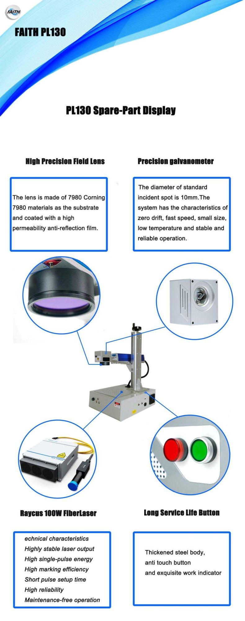 Faith Convenient Design Static Fiber Laser Marking Machine for Hard Plastic
