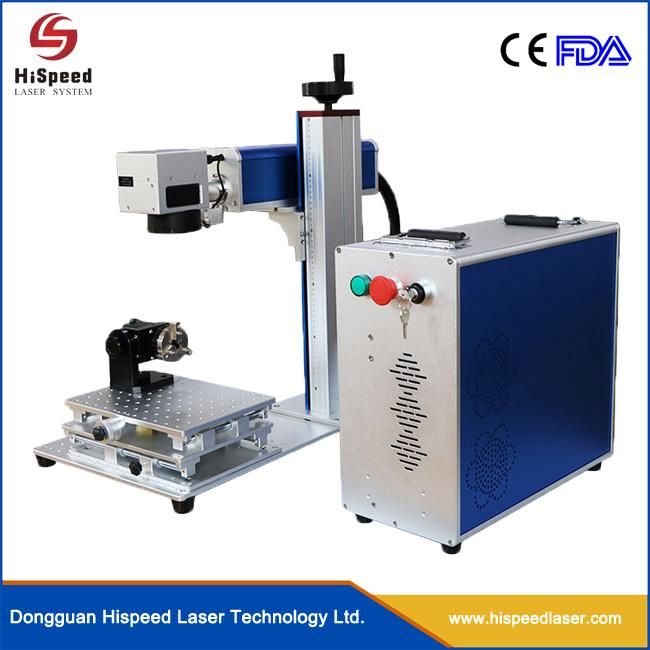 Portable Fiber Laser Marking Machine with Xyz Table, 4th Axis Rotary Device for Round Parts Marking