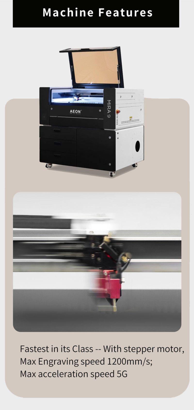Aeon Mira 9 9060 6090 CO2 Laser Engraving Cutting Machine 60W 80W 100W All in One Desktop for Advertising/Leather/Printing and Packaging/Craft/Wood Industry