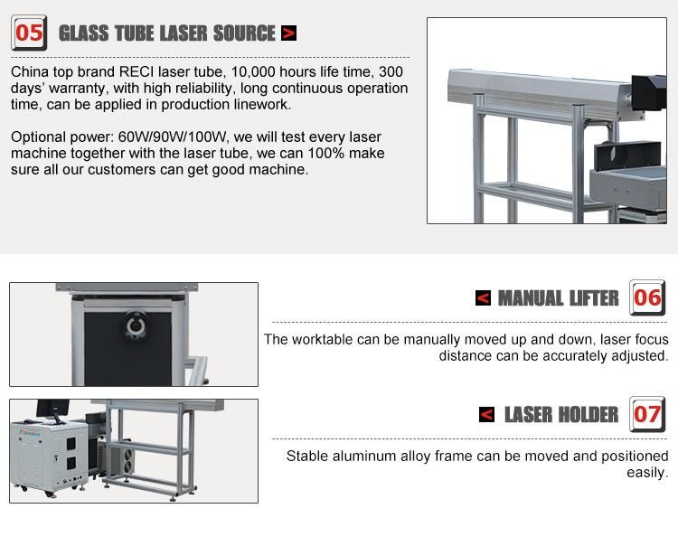 Reci 80W Wood Paper Acrylic CO2 Laser Marking Printing Machine