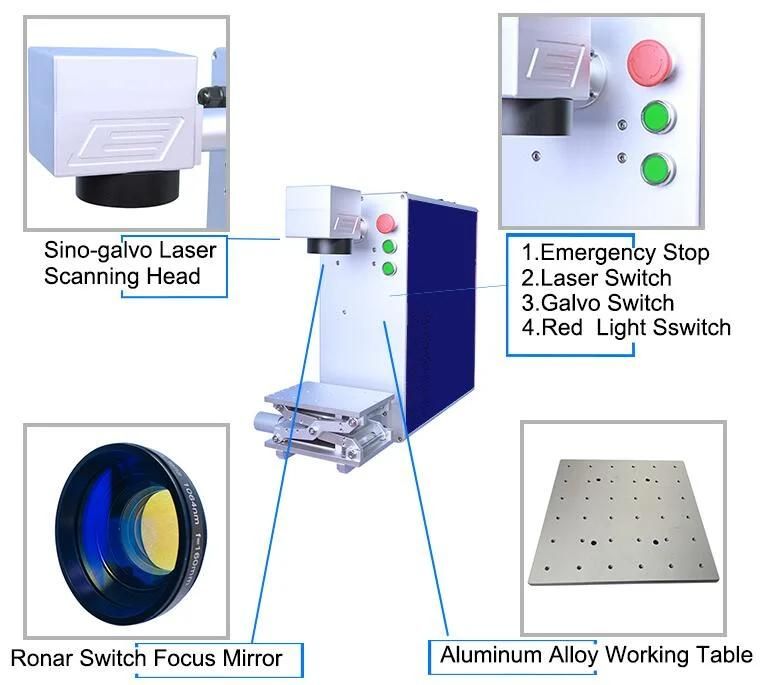 Stainless Steel Aluminum 20W 30W Desk Model Fiber Laser Marker