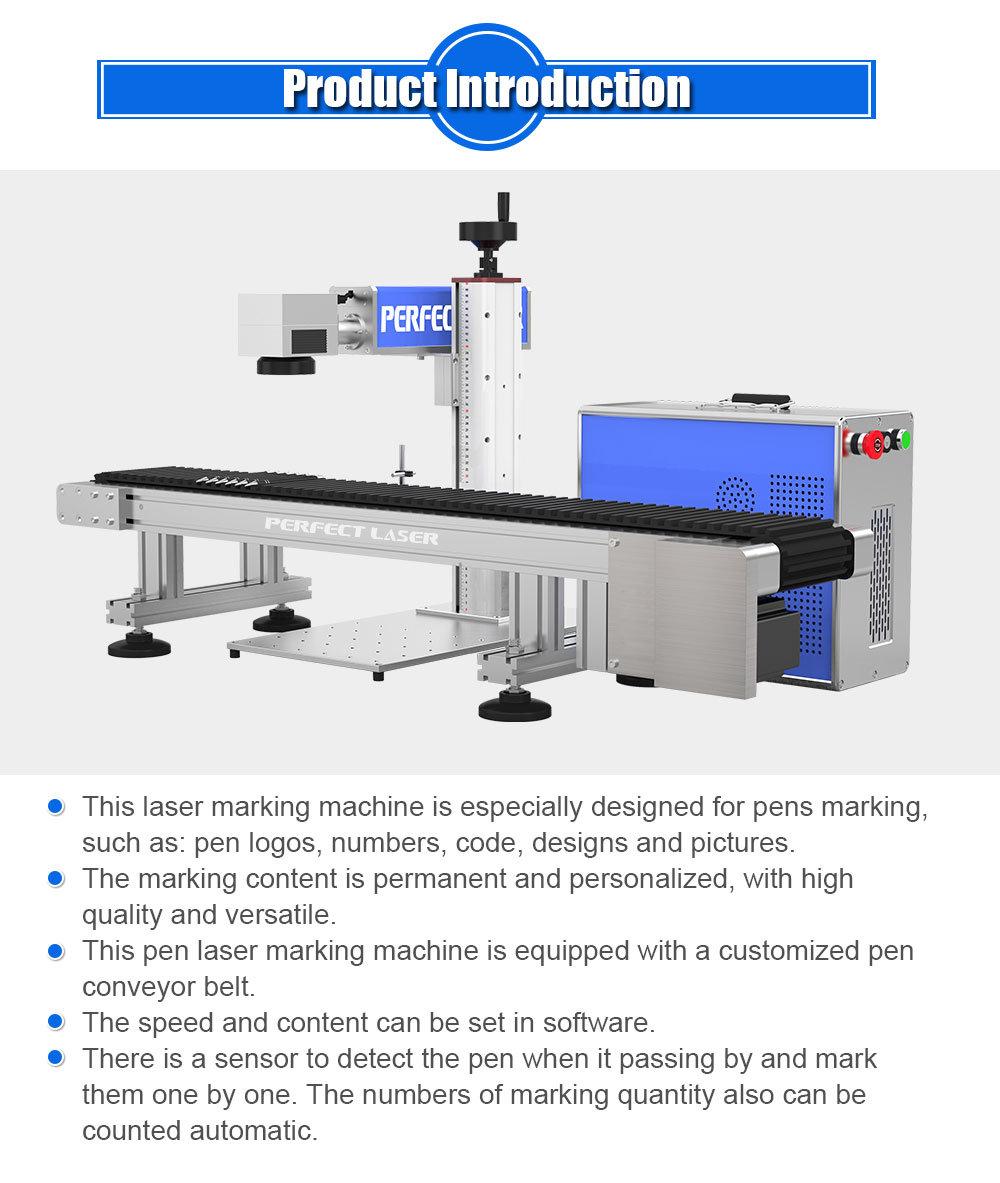 Automatic Feeder Productin Line Fiber Laser Marking Pen Machine with 20W Raycus Laser Engraving Metal Plastic Pen