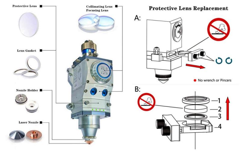 0-5kw Precitec/Wsx Fiber Laser Cutting Head Laser Ceramic Kt B2′ ′ Con D28mm Nozzle Holder H12 M11